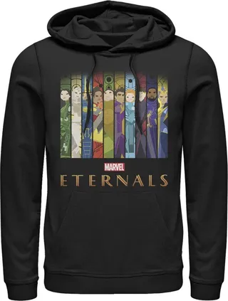 Men's Marvel Eternals Animated Vertical Boxes Poster Pull Over Hoodie - Black - Small