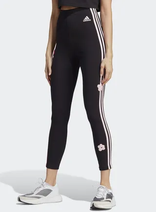 3 Stripe High Rise Flower Print Leggings