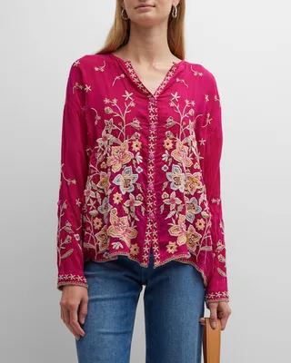 Jenai Floral Embroidered Button-Front Blouse