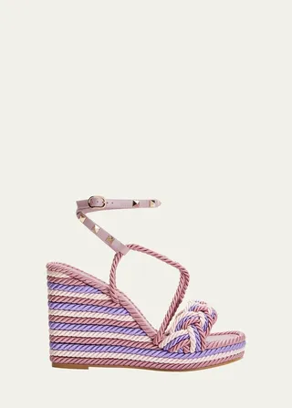Rockstud Woven-Cord Wedge Espadrille Sandals