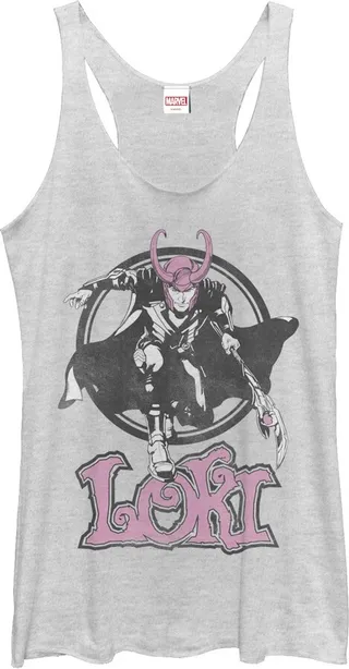 Women's Marvel Loki Mischief Racerback Tank Top - White Heather - Large