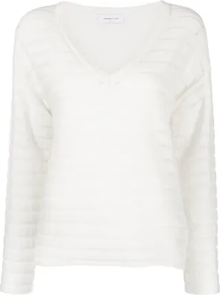 striped V-neck knit jumper