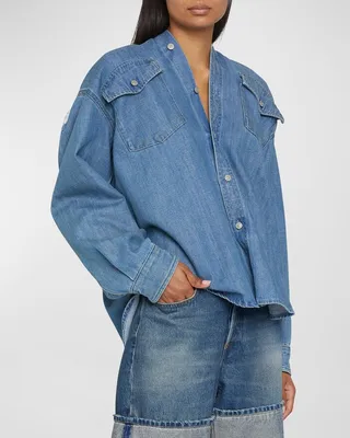 Button-Front Denim Shirt