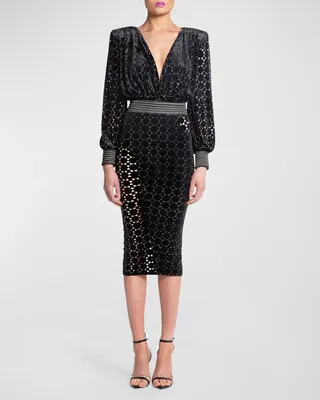 Level Laser-Cut Velvet Midi Dress