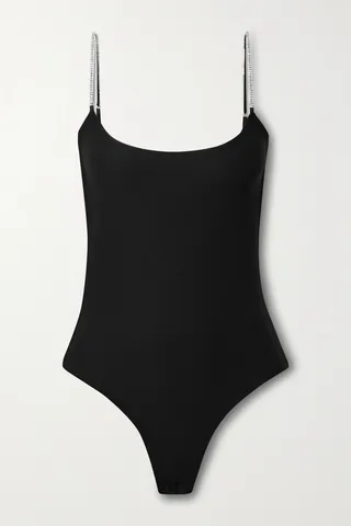 Alix NYC - Hirst Crystal-embellished Cutout Stretch-jersey Thong Bodysuit - Black