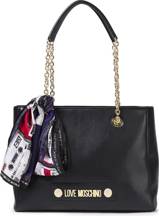 Bow-embellished faux leather tote