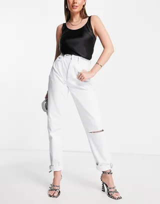 ASOS DESIGN mom jeans in light wash with knee rip