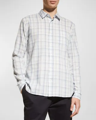 Men's Linen-Blend Plaid Sport Shirt