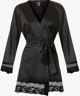Womens Black Seraphine Lace-trim Silk-blend Robe