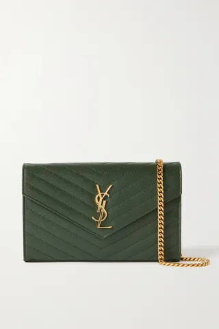 SAINT LAURENT - Monogramme Mini Quilted Textured-leather Shoulder Bag - Green