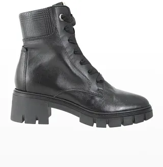 Keelee Lug-Sole Tartan-Embossed Leather Combat Boots