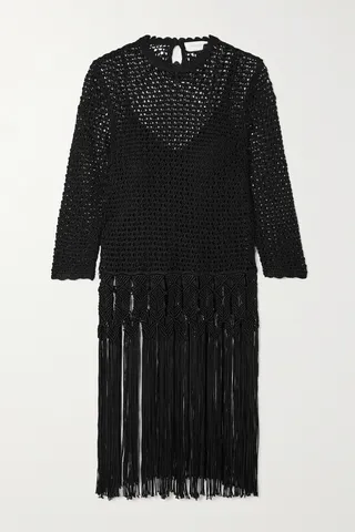 Zimmermann - Wonderland Fringed Crochet-knit And Macramé Tunic - Black