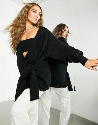 ASOS EDITION tie front oversized knit cardigan in black