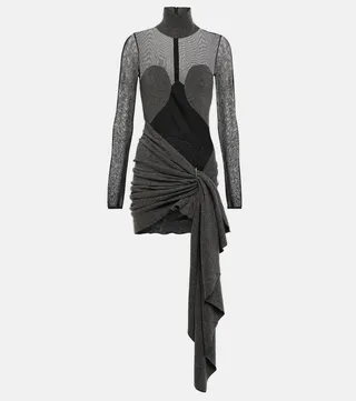 Mesh and wool draped minidress