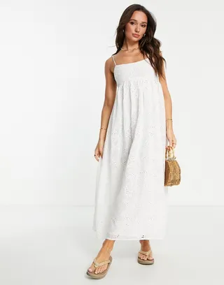 ASOS DESIGN babydoll cami maxi dress in cutwork floral organza in white
