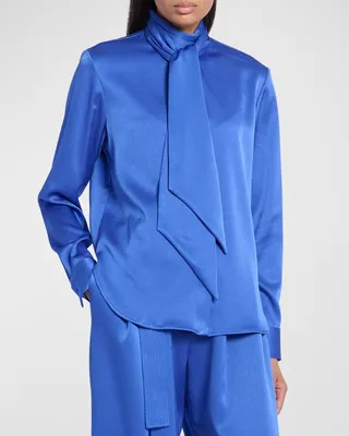 Fallon Bow-Neck Satin Crepe Shirt