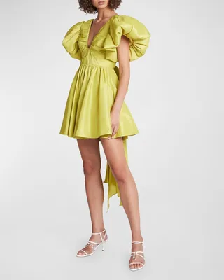 Gretta Bow-Back Puff-Sleeve Mini Dress