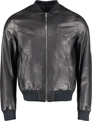 Ribbed Hem Leather Bomber