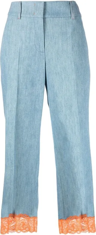 Lace-Trimmed Cropped Trousers