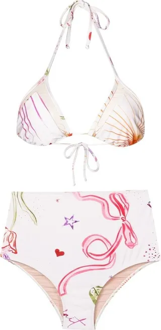 Illustrative-Print Bikini Set