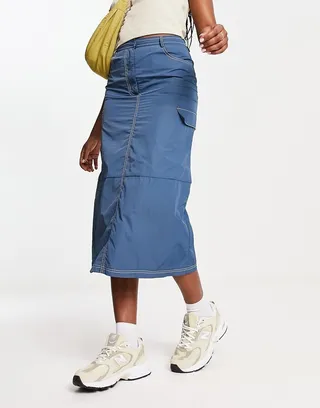 Daisy Street Y2K midi cargo skirt in navy