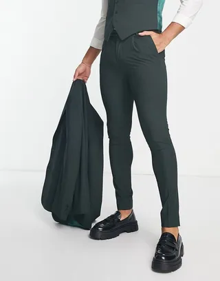 Noak 'Camden' super skinny premium fabric suit pants in mid green with stretch