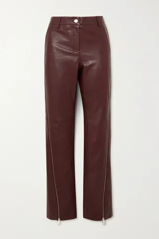 REMAIN Birger Christensen - Perne Zip-embellished Leather Straight-leg Pants - Brown