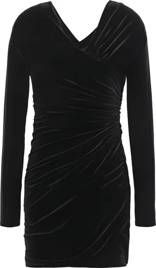 Wrap-effect velvet mini dress