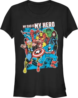 Junior's Marvel My Dad is My Hero T-Shirt - Black - Medium