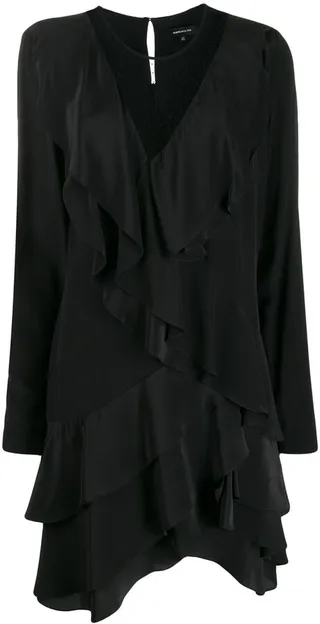 Ruffled Mesh Silk Dress