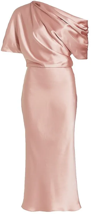 Draped Satin Pencil Midi-Dress