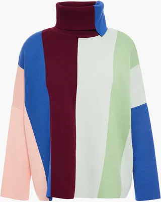 Color-block intarsia-knit turtleneck sweater