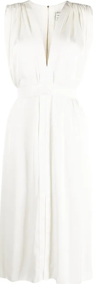 gathered-detailing V-neck midi dress