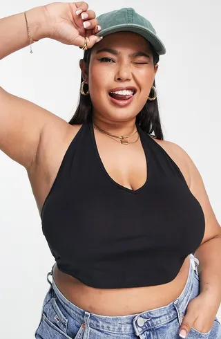 Curve Halter Neck Cotton Rib Crop Top