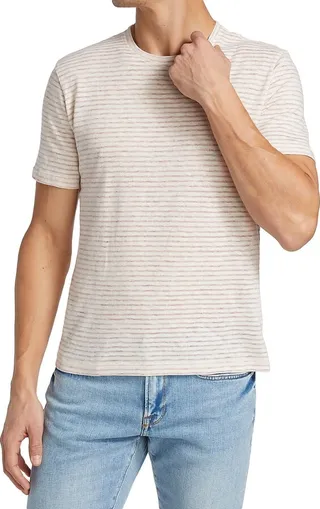 Elevated Cotton Linen Striped T Shirt