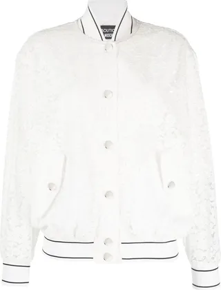 Floral-Lace Cotton Bomber Jacket