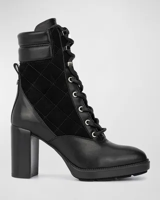 Iole Quilted Suede Lace-Up Booties