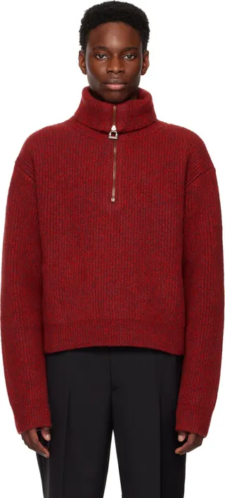 Wooyoungmi Red Half-Zip Sweater