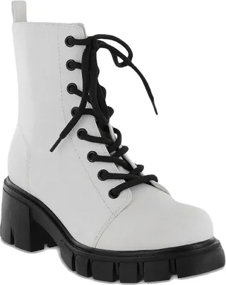 Mila Womens Faux Leather Ankle Combat & Lace-up Boots