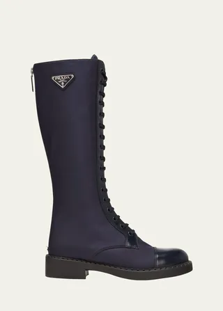 Nylon Tall Lace-Up Combat Boots