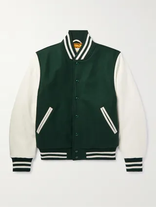 The Portola Leather-Trimmed Wool-Blend Varsity Jacket