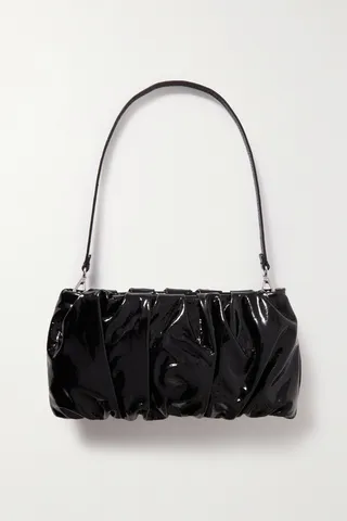 STAUD - Bean Gathered Patent-leather Shoulder Bag - Black