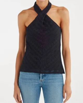 Cross Front Lace Halter Top in Black
