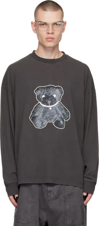 We11done Gray Pearl Necklace Long Sleeve T-Shirt