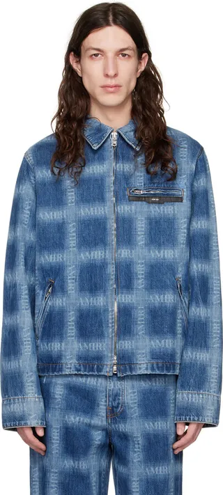 AMIRI Blue Plaid Workman Denim Jacket
