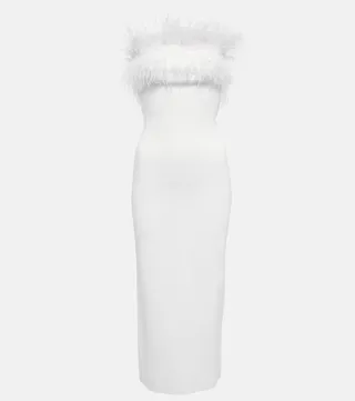 Nellie feather-trimmed midi dress