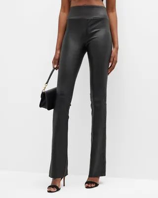 Flared Leather Pull-On Pants