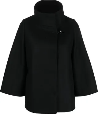 Black Wool-blend Fabric Cape
