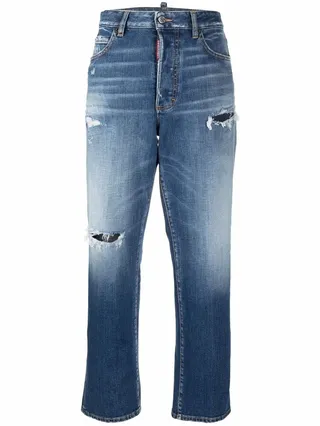 Distressed Straight-Leg Jeans