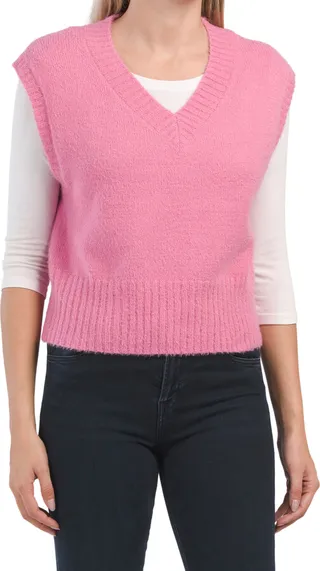 Sleeveless Mini Eyelash V-neck Vest